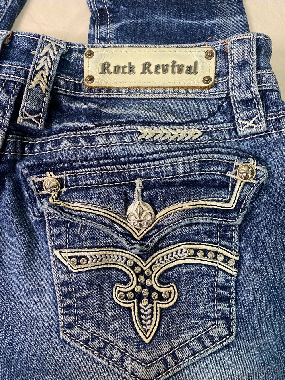 Rock Revival Etty Skinny Jeans Size 26 Embellished Y2K Heavy Stitch - Picture 8 of 9